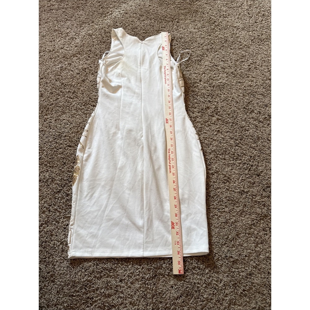 A'GACI White and Gold Geometric Sequin Midi Bodycon Dress Size Medium Y2K 2010s - Picture 6 of 7